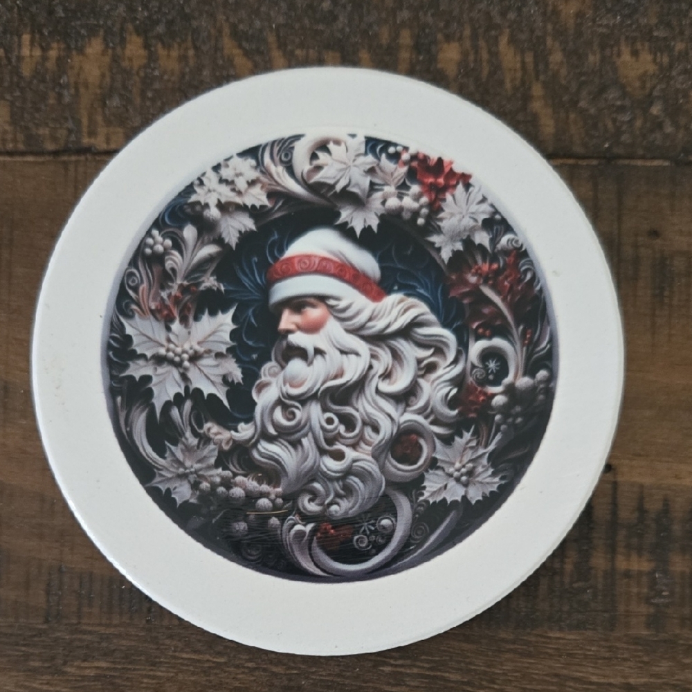 Festive Santa Coaster Set - White and Black - Picture 3 of 6